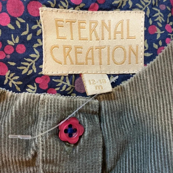 Eternal Creation Green Corduroy Dress Ruffled Peplum Bottom & Embroidered Detail - Picture 3 of 7